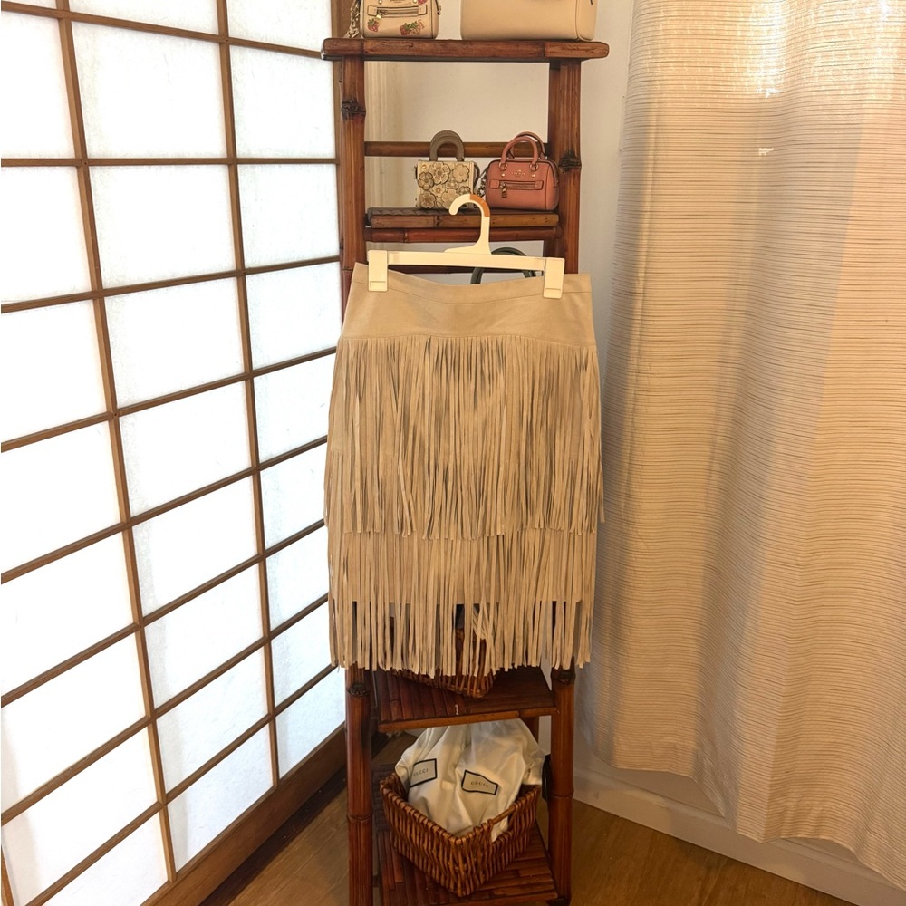 BCBGMaxAzria Cream Fringe Skirt